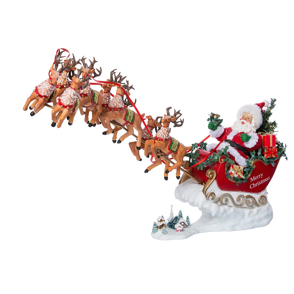 Kurt Adler 24-Inch Fabrich Musical Santa with Eight Reindeer, 2-Piece Set