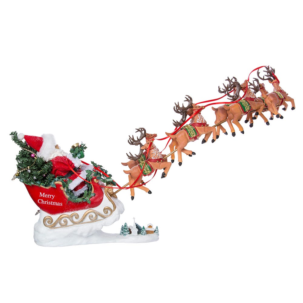 Kurt Adler 24-Inch Fabrich Musical Santa with Eight Reindeer, 2-Piece Set