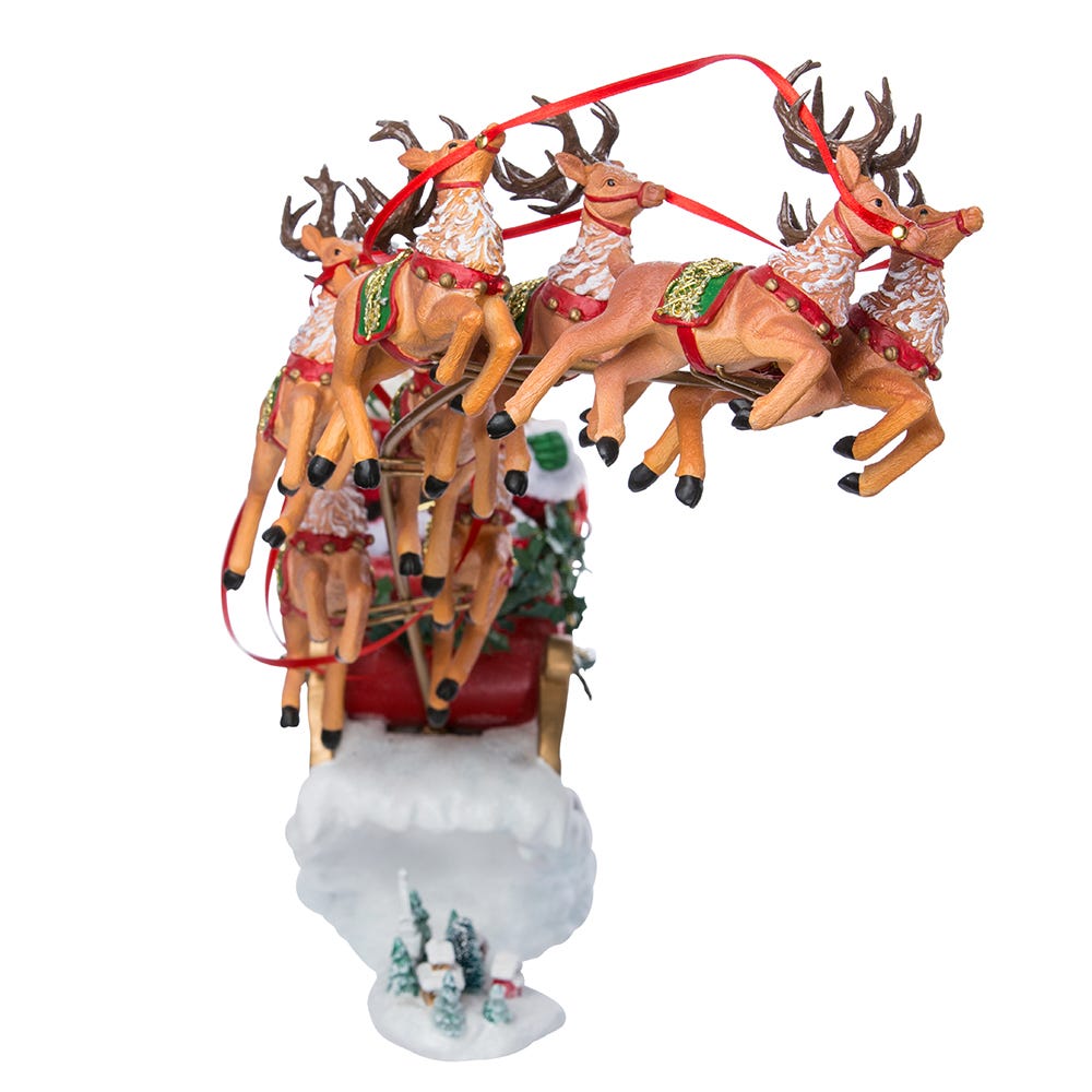 Kurt Adler 24-Inch Fabrich Musical Santa with Eight Reindeer, 2-Piece Set