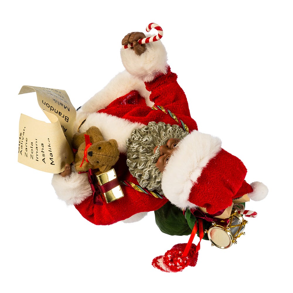 Kurt Adler 10.5-Inch Fabrich Black Santa with List and Candy Cane