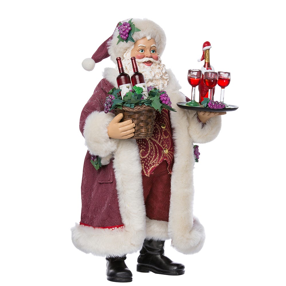 Kurt Adler 11.5-Inch Fabrich Santa with Wine Basket