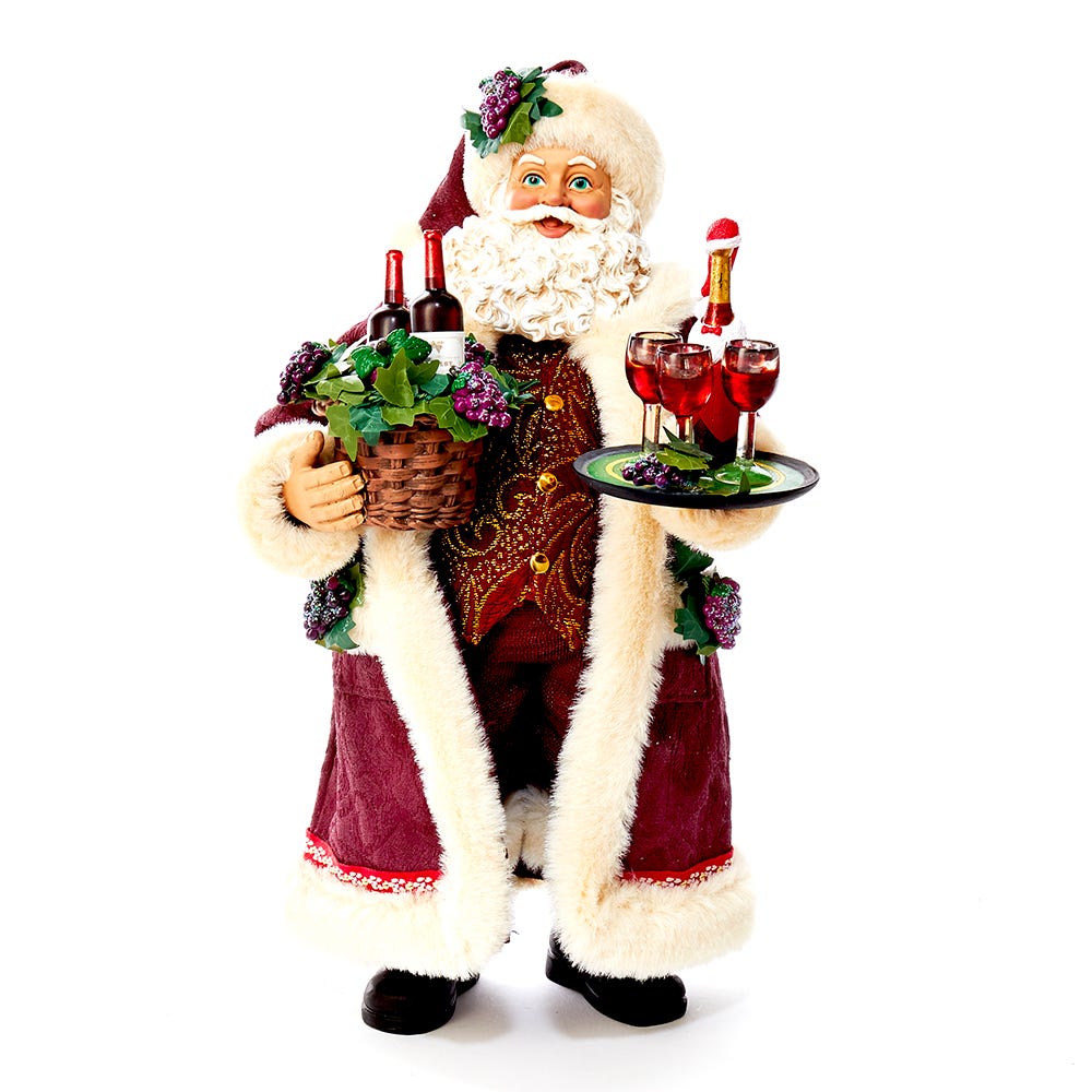 Kurt Adler 11.5-Inch Fabrich Santa with Wine Basket