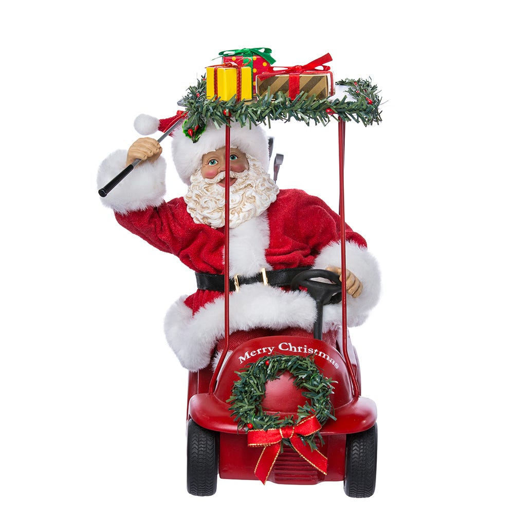 Kurt Adler 11.25-Inch Fabrich Santa Driving Golf Cart