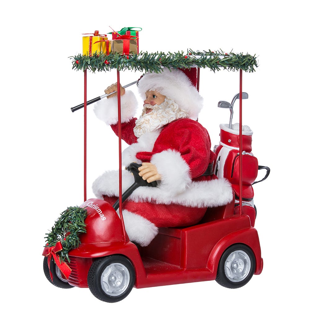 Kurt Adler 11.25-Inch Fabrich Santa Driving Golf Cart