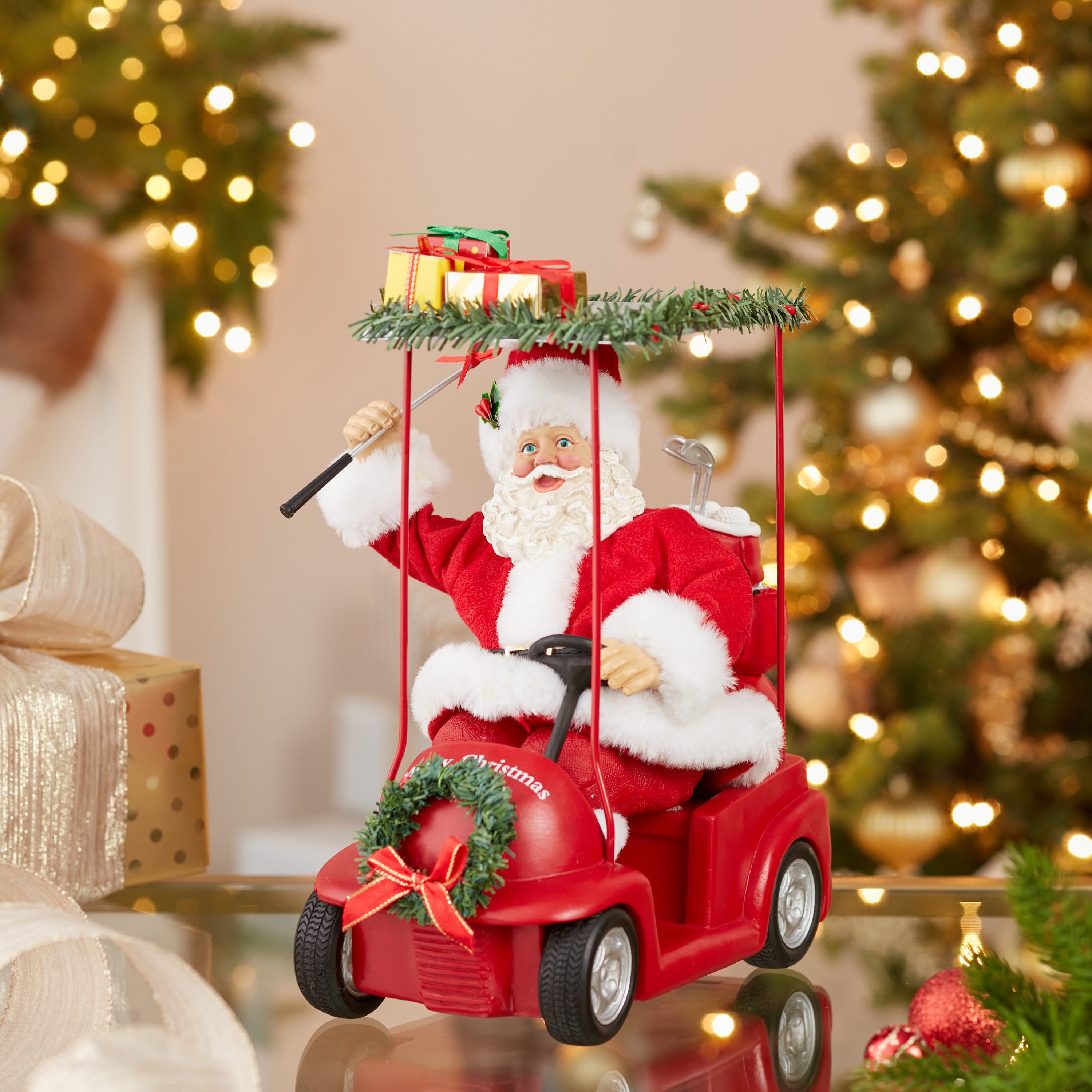 Kurt Adler 11.25-Inch Fabrich Santa Driving Golf Cart