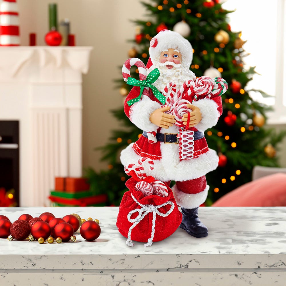 Kurt Adler 10.5-Inch Fabrich Santa With Christmas Candy and Bag