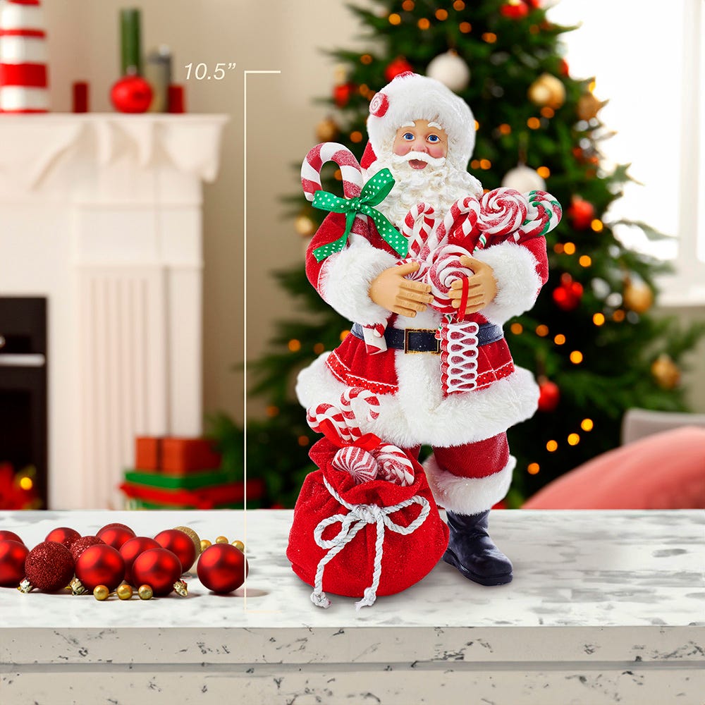 Kurt Adler 10.5-Inch Fabrich Santa With Christmas Candy and Bag
