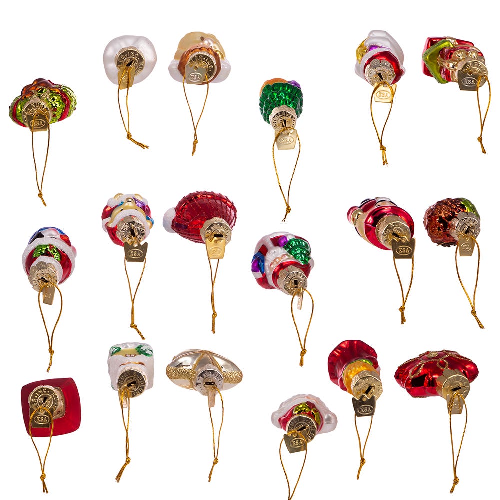 Kurt Adler 2-2.5-Inch Mini Christmas Shape Glass Ornaments, 18 Piece Set