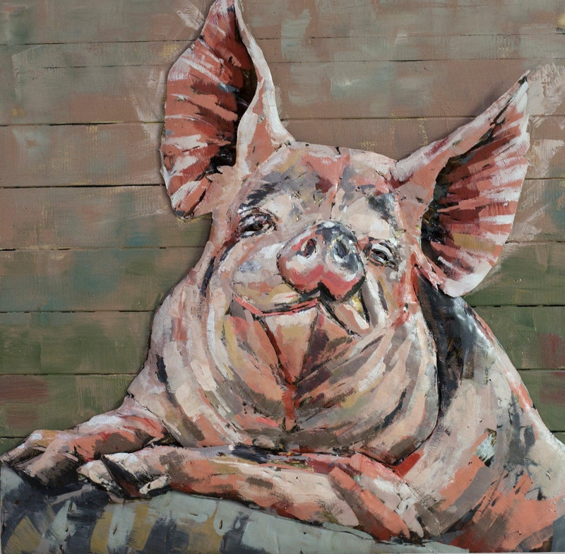 Hanging Wall Art 3D Painting of a Pig Cute Decor Metal Cutout Wood Canvas