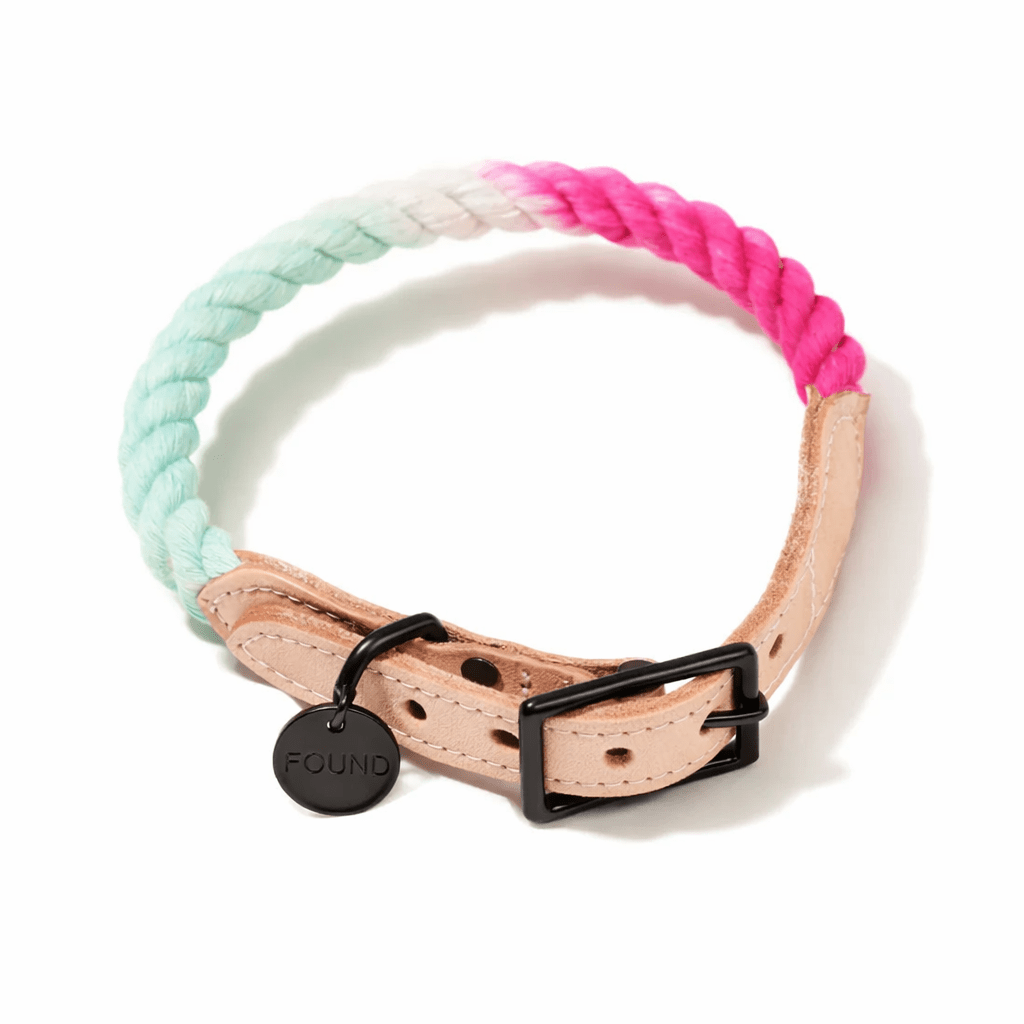 California Cotton Rope & Leather Cat & Dog Collar – Matte Black Hardware