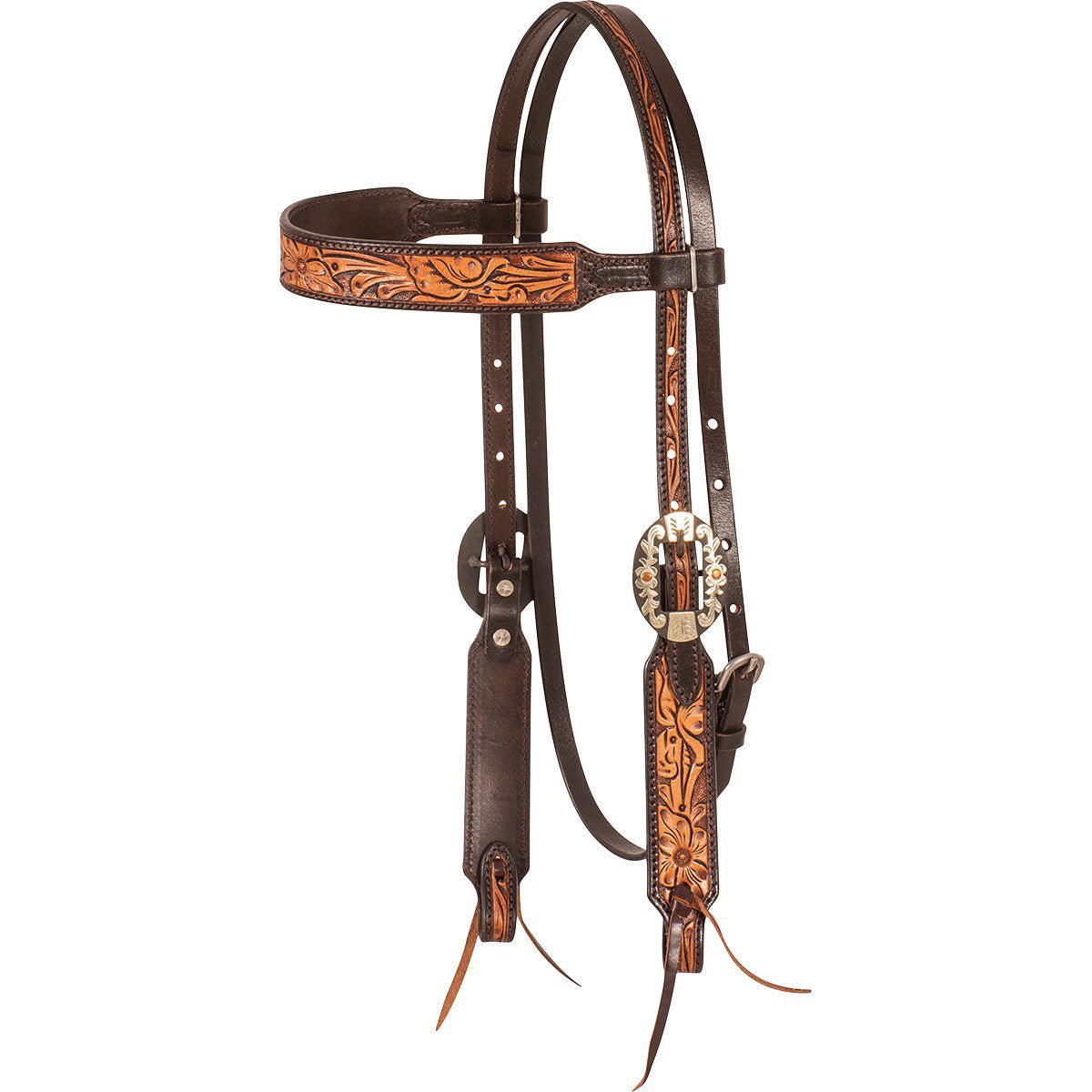 Cashel – Two-Toned Floral Tooled Leather Browband Ear Headstall