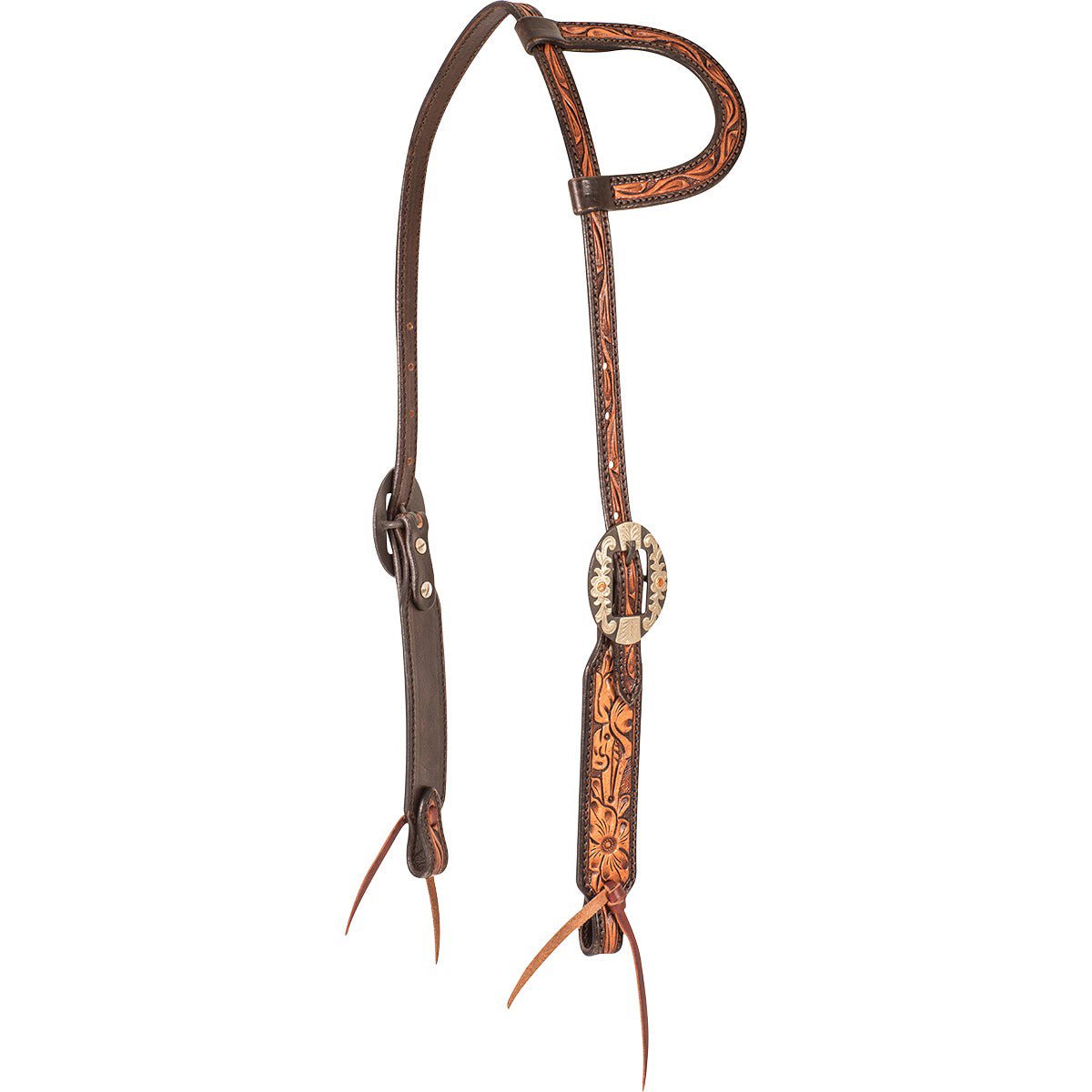 Cashel – Two-Toned Floral Tooled Leather Slip Ear Headstall