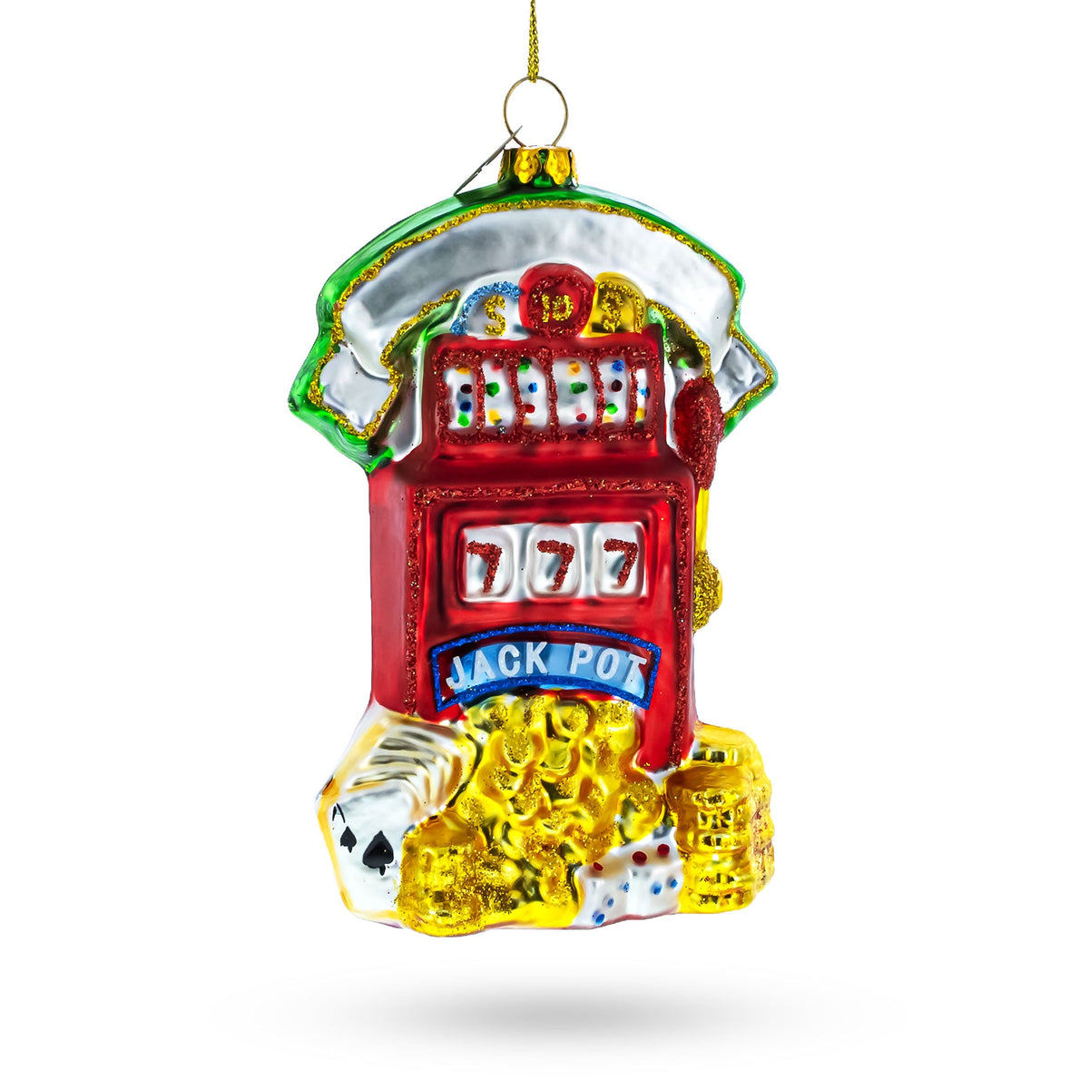 Lucky Slot Machine Jackpot Casino - Blown Glass Christmas Ornament - HT Animal Supply