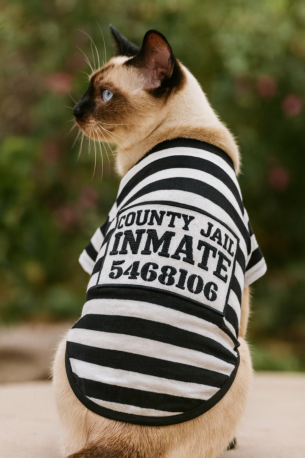 Parisian Pet Furry Inmate Black and White Stripes Halloween Costume - Funny Prison Design for Cats & Dogs
