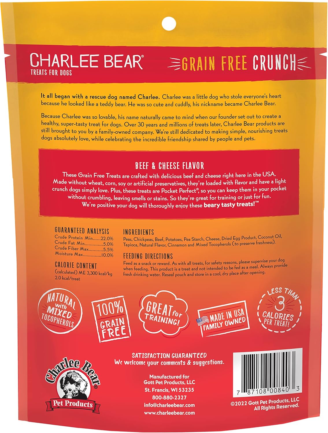Charlee Bear Grain Free Crunch Beef & Cheese Dog Treats (8oz) - HT Animal Supply