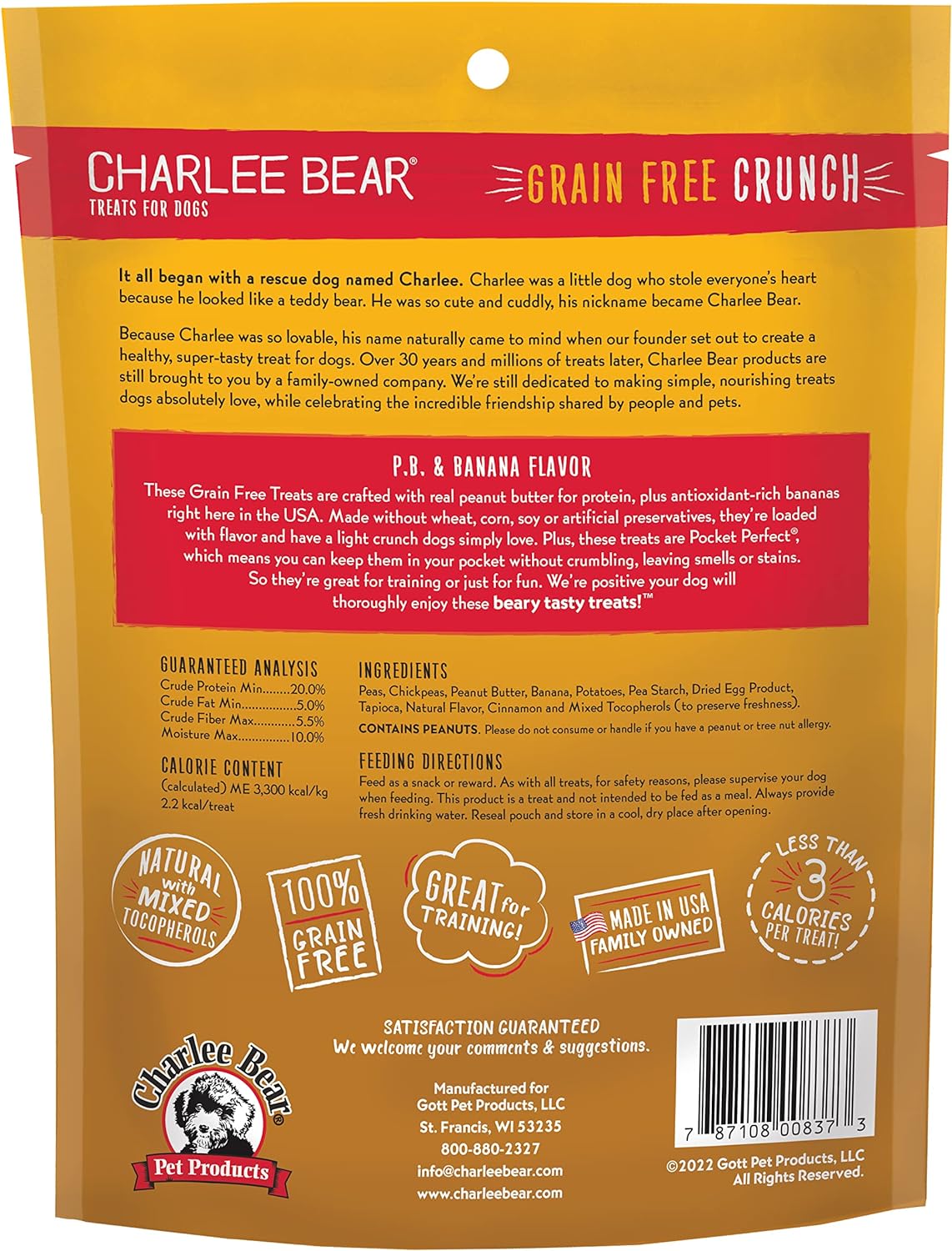 Charlee Bear Grain Free Crunch P.B & Banana Dog Treats (8oz) - HT Animal Supply