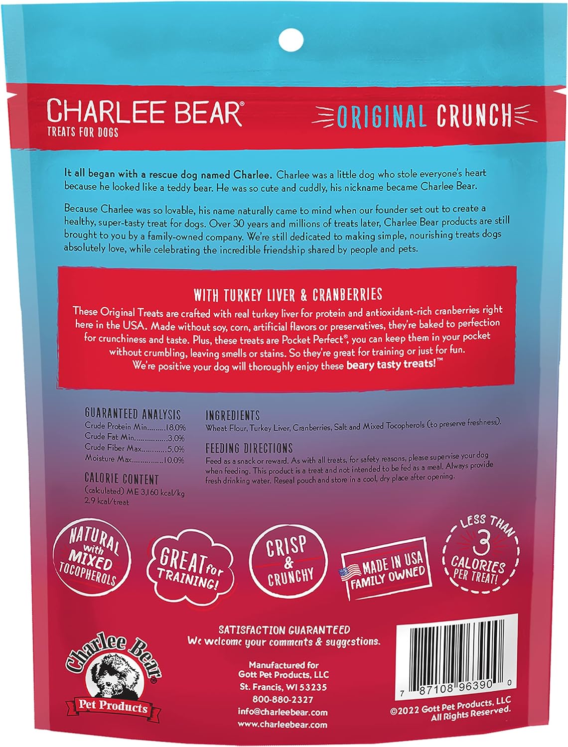Charlee Bear Original Crunch Turkey Liver & Cranberry Dog Treats (16oz) - HT Animal Supply