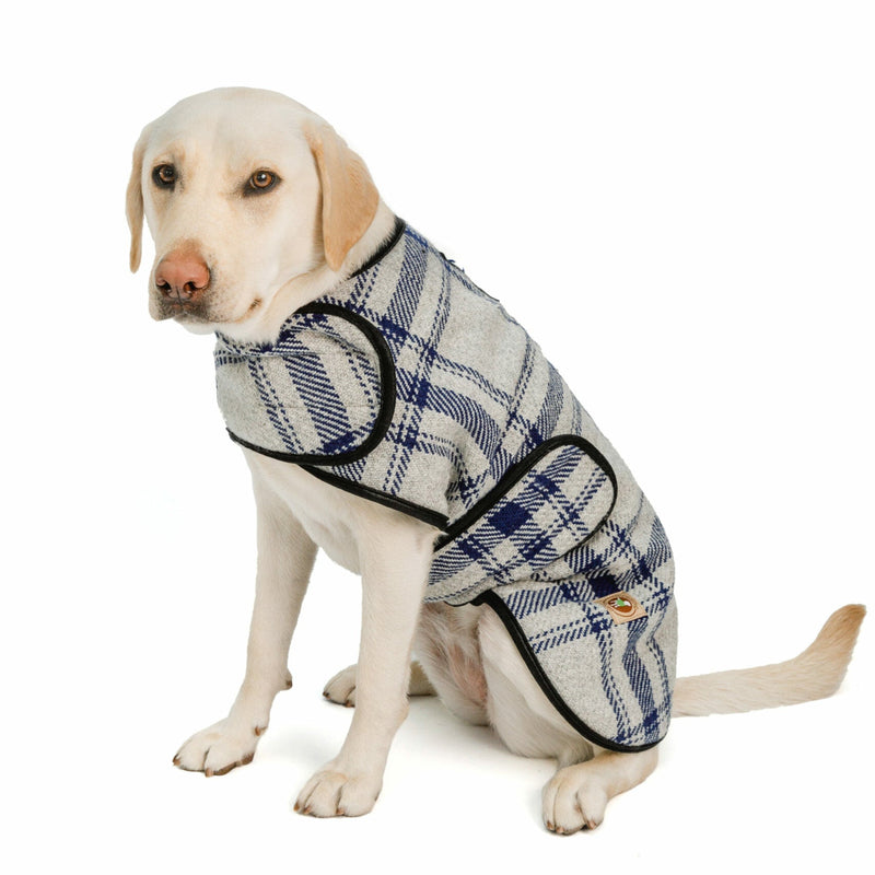 Chilly Dog Gray and Blue Plaid Blanket Dog Coat