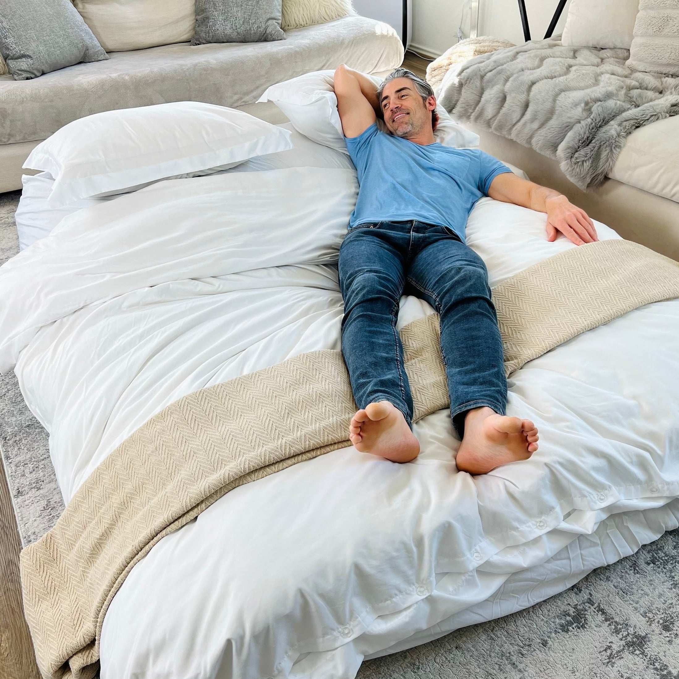 CordaRoy's Queen Faux Fur Nest Convertible Bean Bag Chair