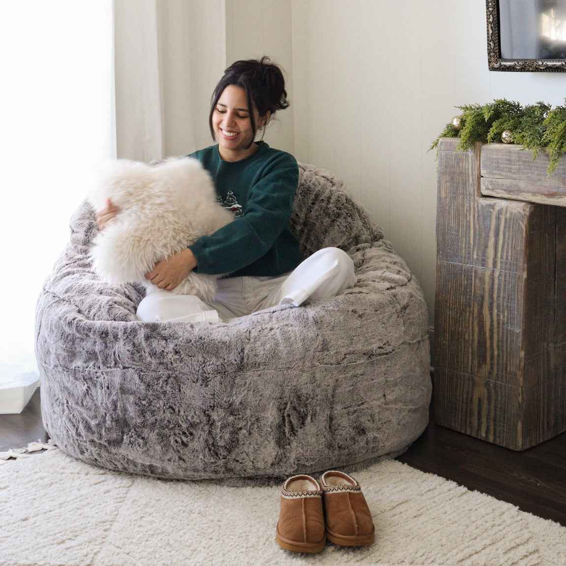 CordaRoy's King Faux Fur Nest Convertible Bean Bag Chair