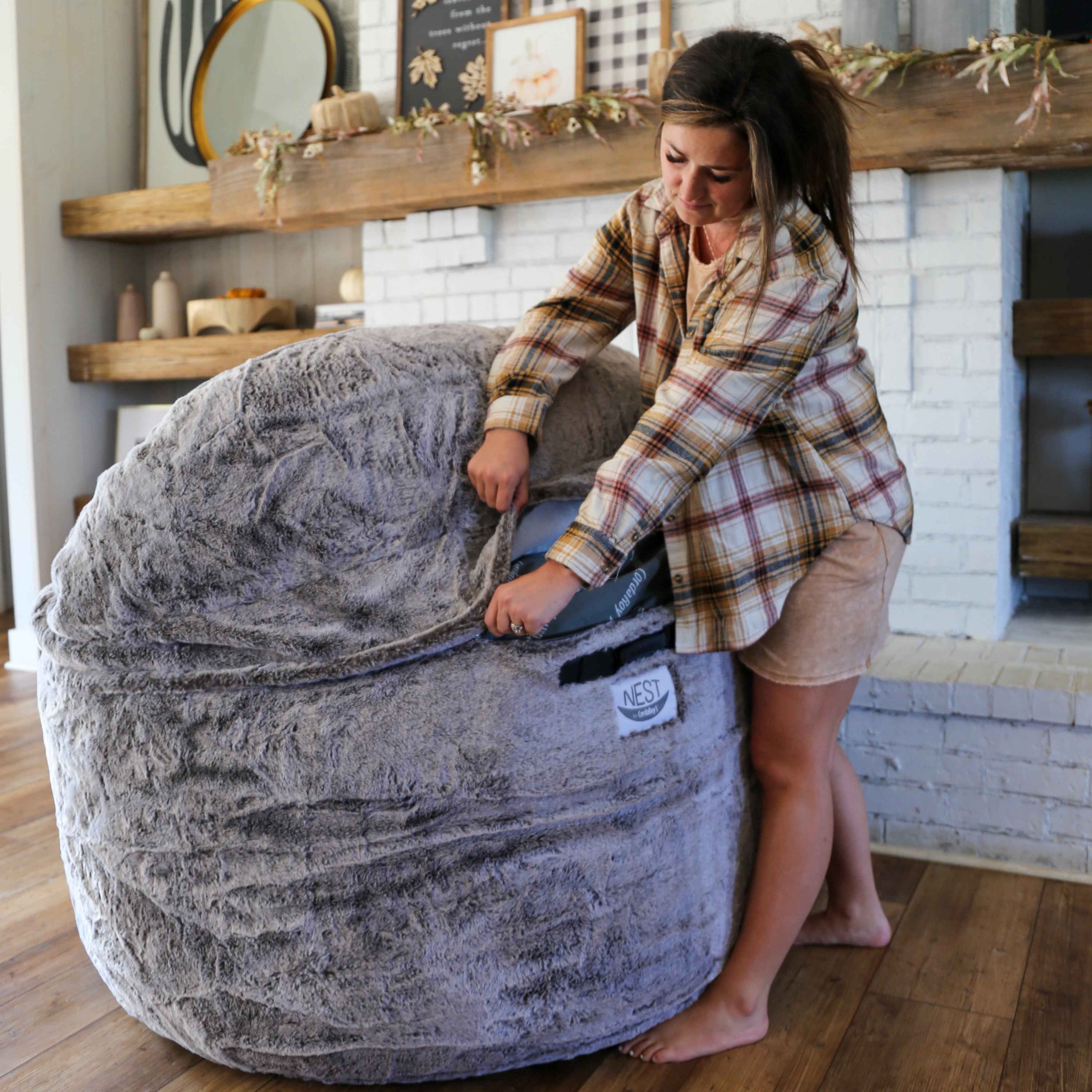 CordaRoy's King Faux Fur Nest Convertible Bean Bag Chair