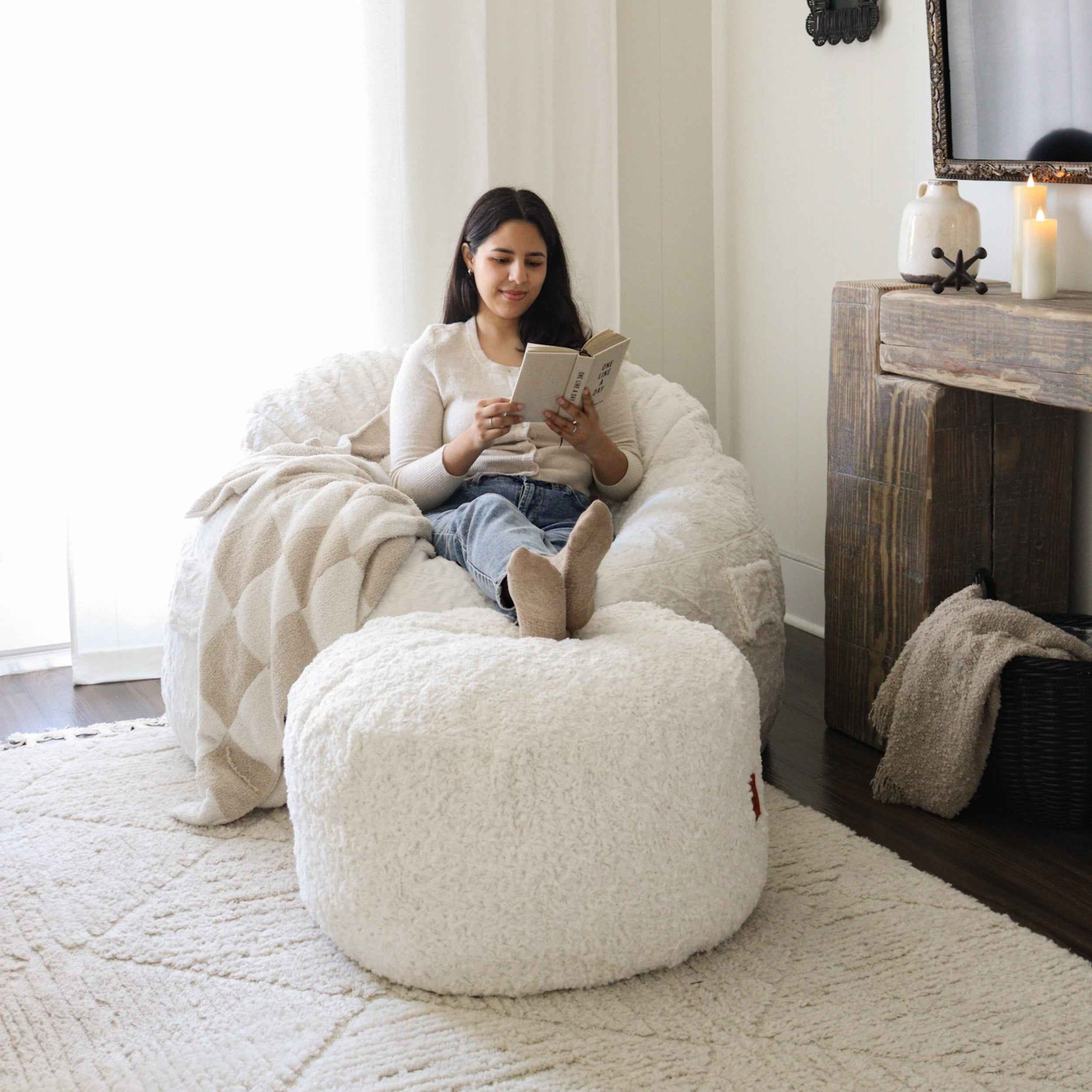 CordaRoy's King Faux Fur Nest Convertible Bean Bag Chair