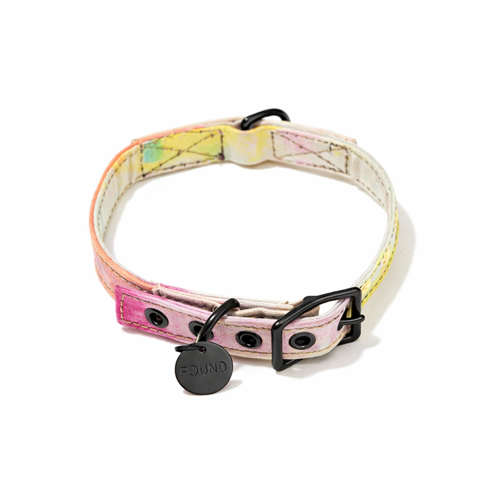 Hand Dyed Multi Colored Waxed Cotton Canvas Cat & Dog Collar – Matte Black Hardware