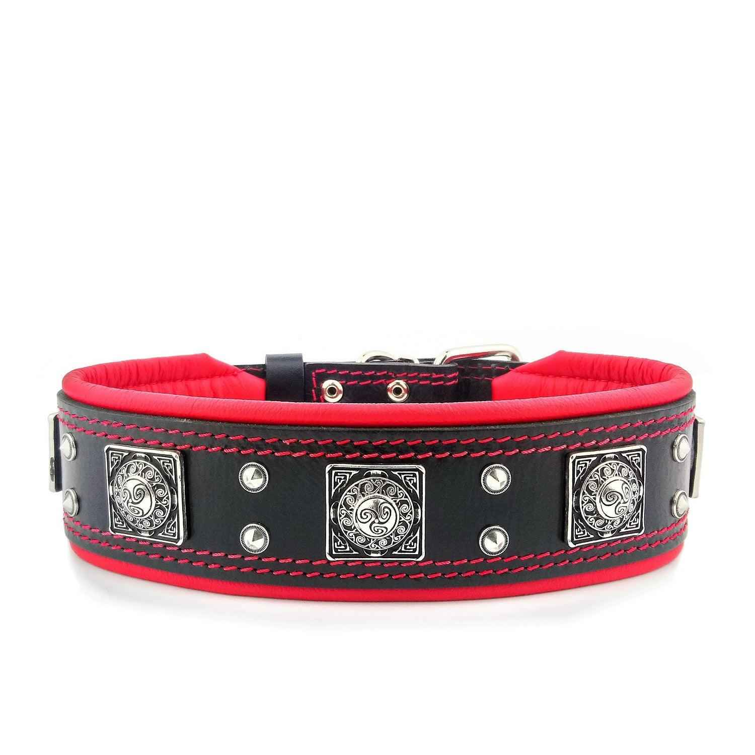 Bestia Eros 2.5-Inch Wide Black & Red Leather Dog Collar