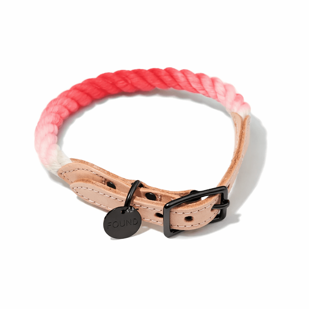 Coral Ombre Cotton Rope Cat & Dog Collar – Matte Black Hardware