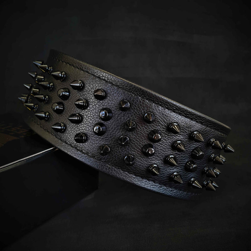 Bestia Black Crown Soft Leather Dog Collar