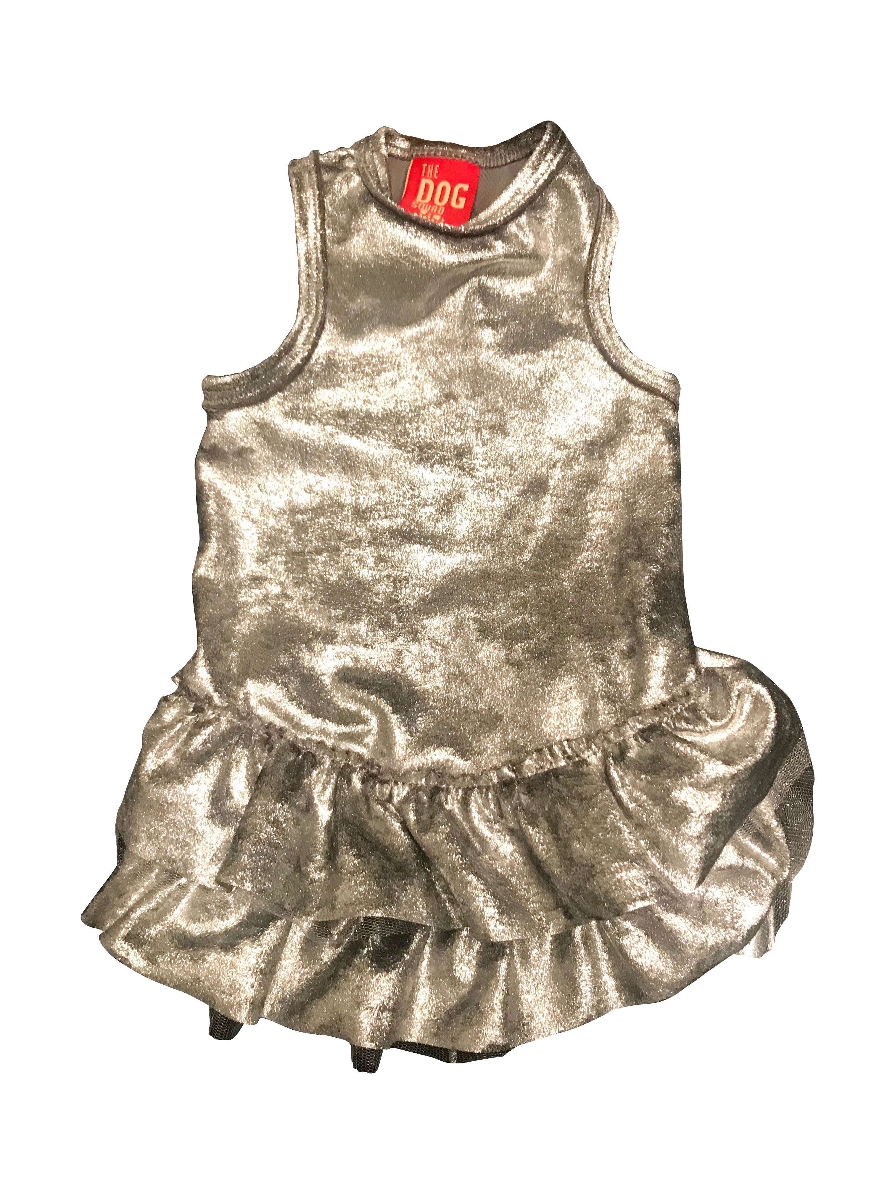 Crushing on YOU Metallic Velvet Dog Dress, Silver