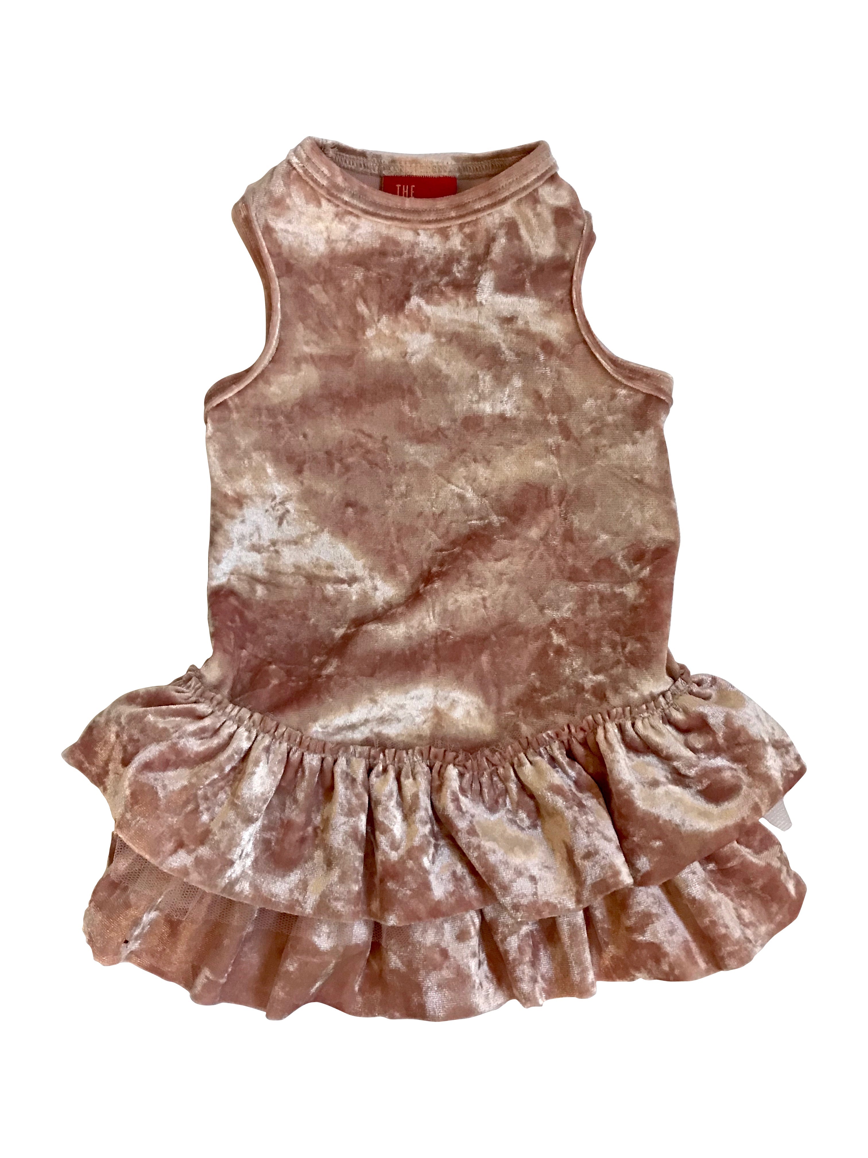 Crushing on YOU Metallic Velvet Dog Dress, Blush