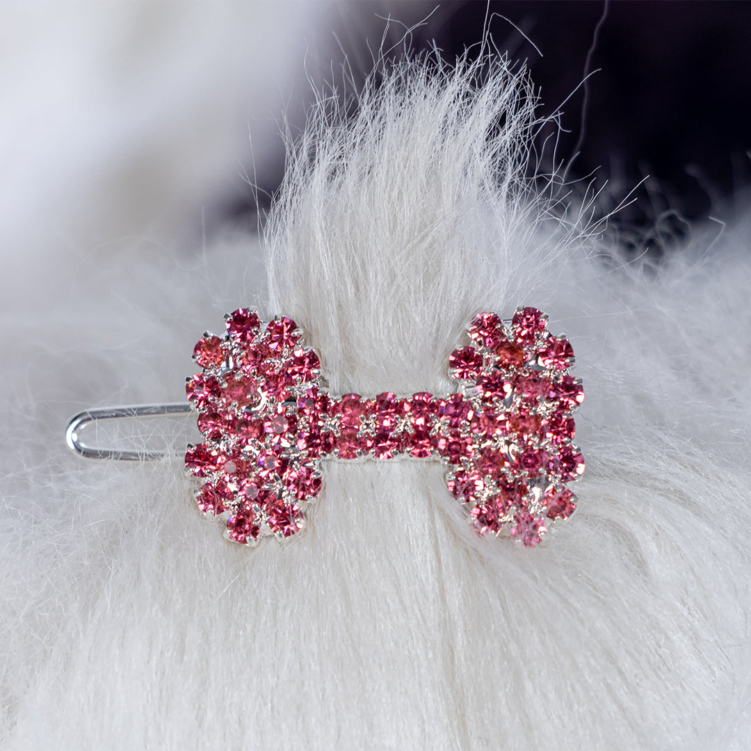 Hello Doggie Crystal Bone Crystal Silver Dog Barrette
