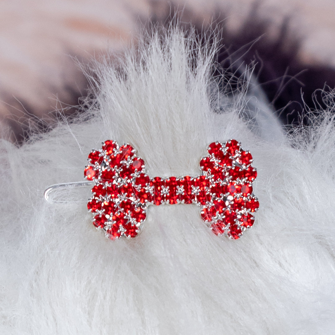 Hello Doggie Crystal Bone Crystal Silver Dog Barrette