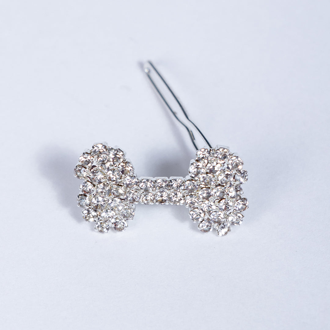 Hello Doggie Crystal Bone Crystal Silver Dog Barrette