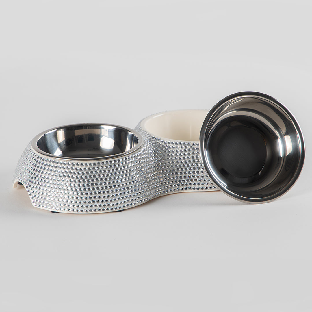 Hello Doggie Crystal Dining Crystal Silver Dog Bowl