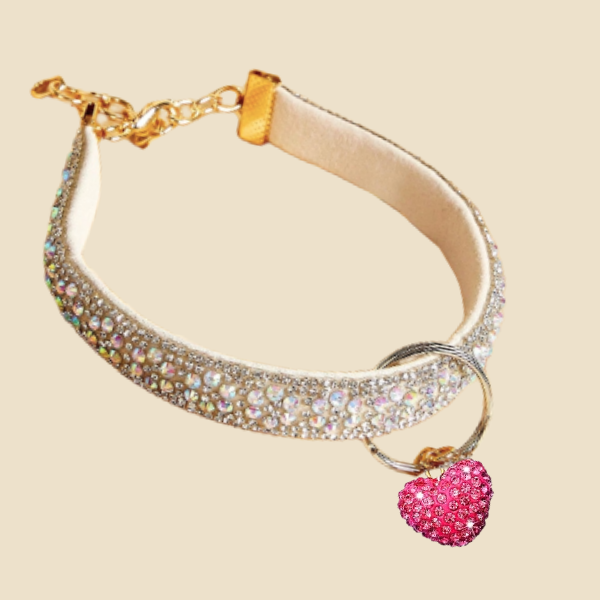 Crystal Heart Dog Collar