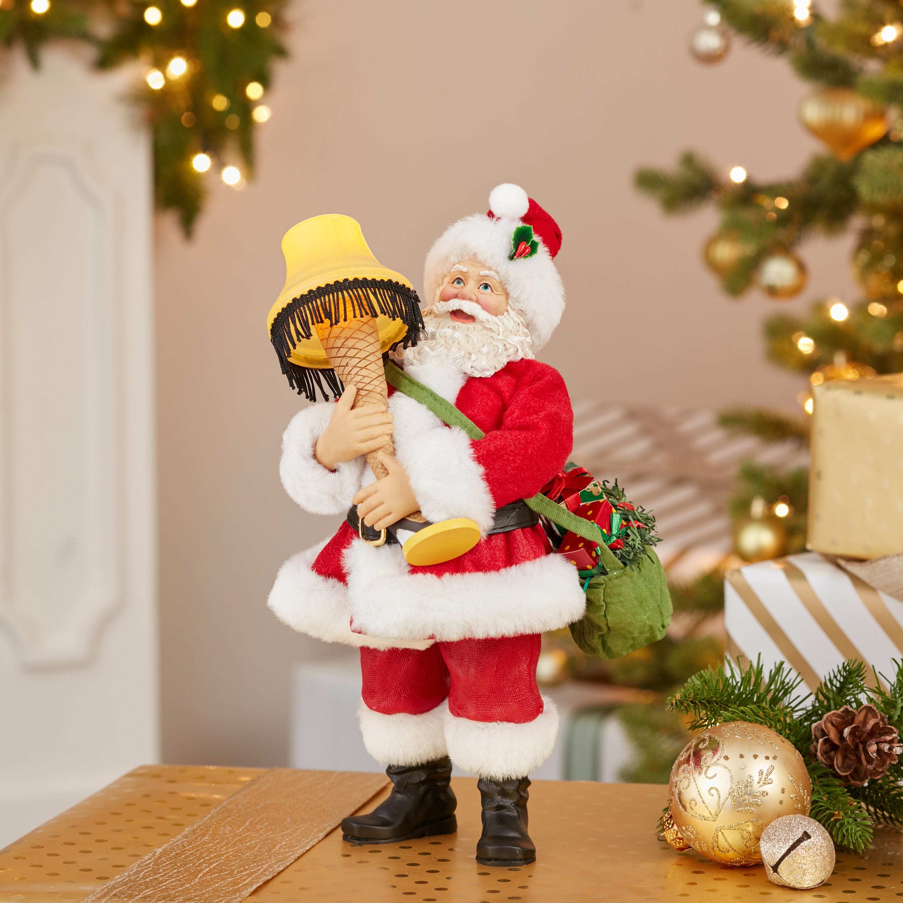 Kurt Adler 10-Inch Leg Lamp Fabrich Santa with Light