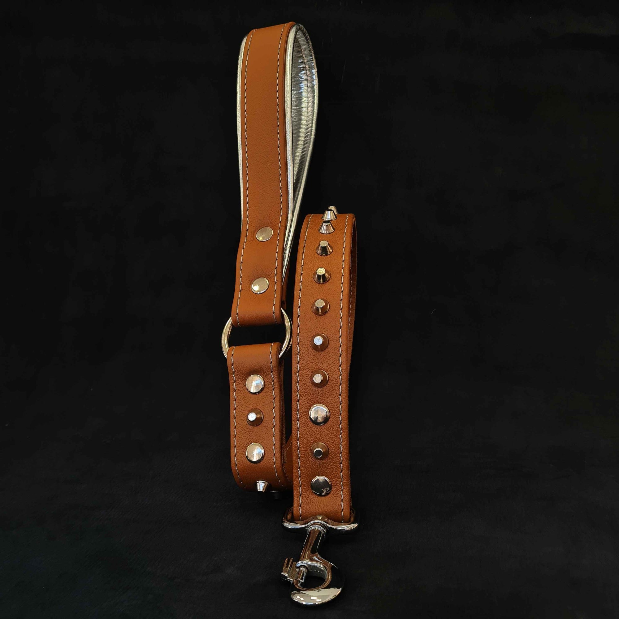 Bestia Brown Soft Leather Studded Dog Leash