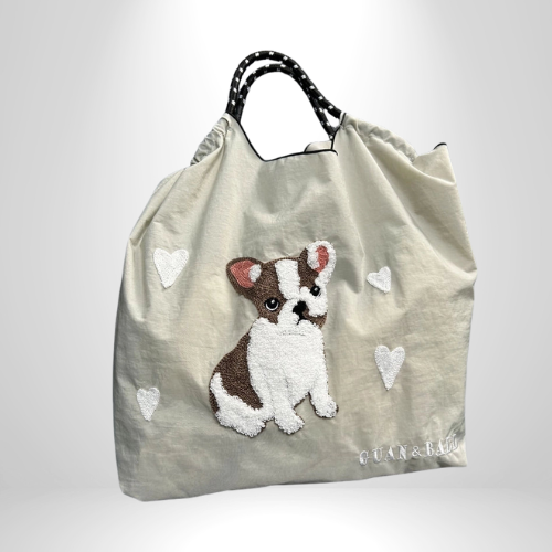 Womens Large Nylon Vintage Dog Classic Square String Handbag