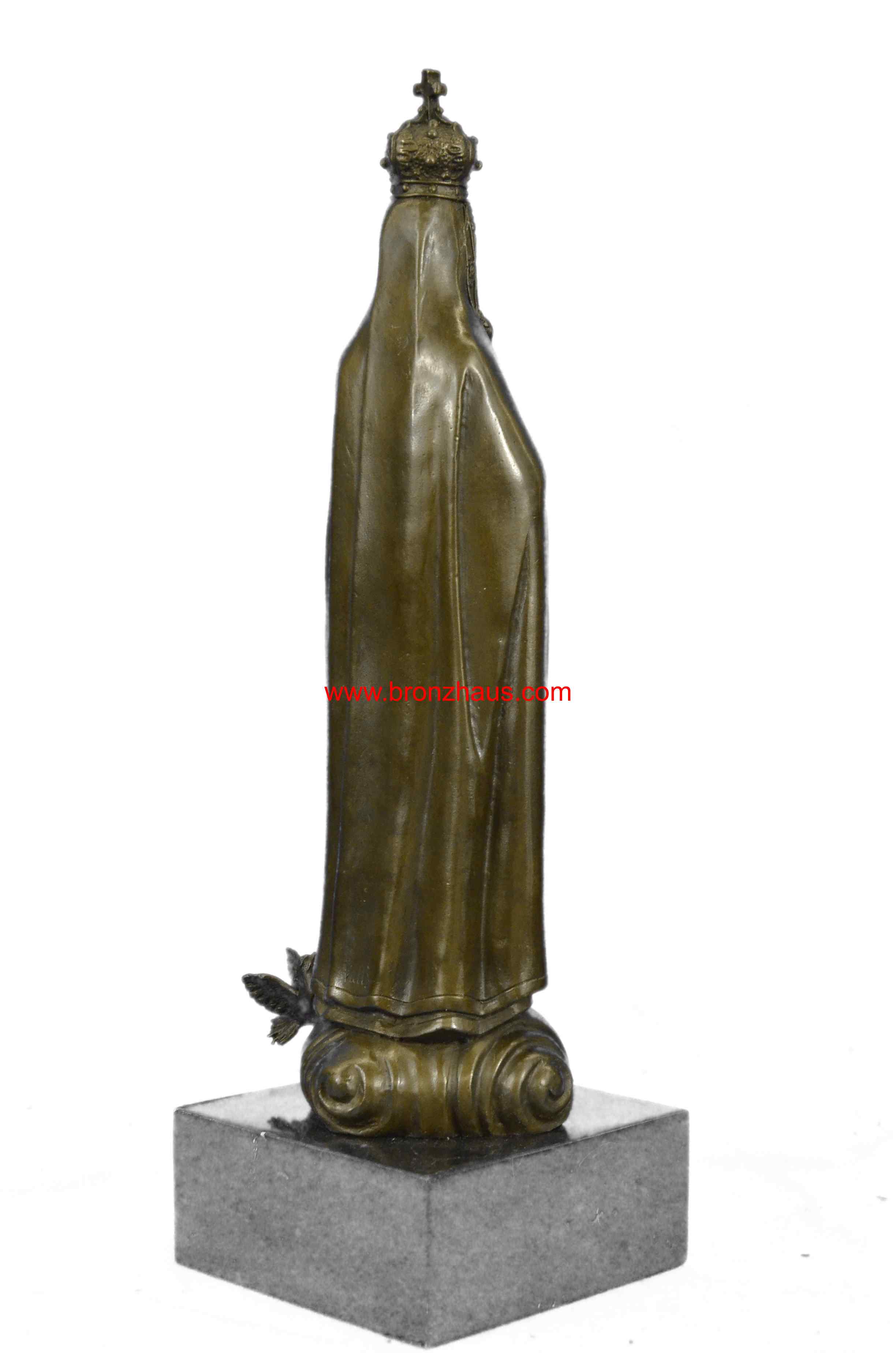 Bronze Art Metal Sculpture Religious Crowned Virgin Mary Bird Figurine Statue NR