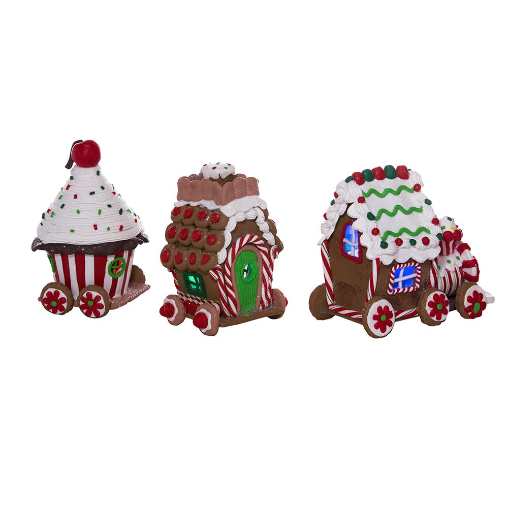Kurt Adler 4.3-Inch Claydough 3D LED Gingerbread Train Set of 3 Pieces