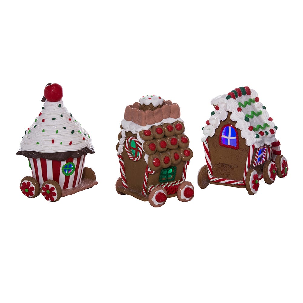 Kurt Adler 4.3-Inch Claydough 3D LED Gingerbread Train Set of 3 Pieces