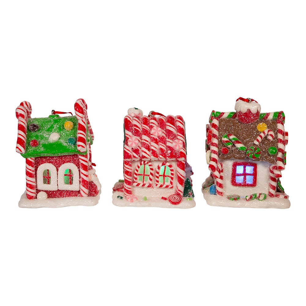 Kurt Adler 3.5-Inch Battery-Operated Gingerbread LED Candy House, 3 Piece Set
