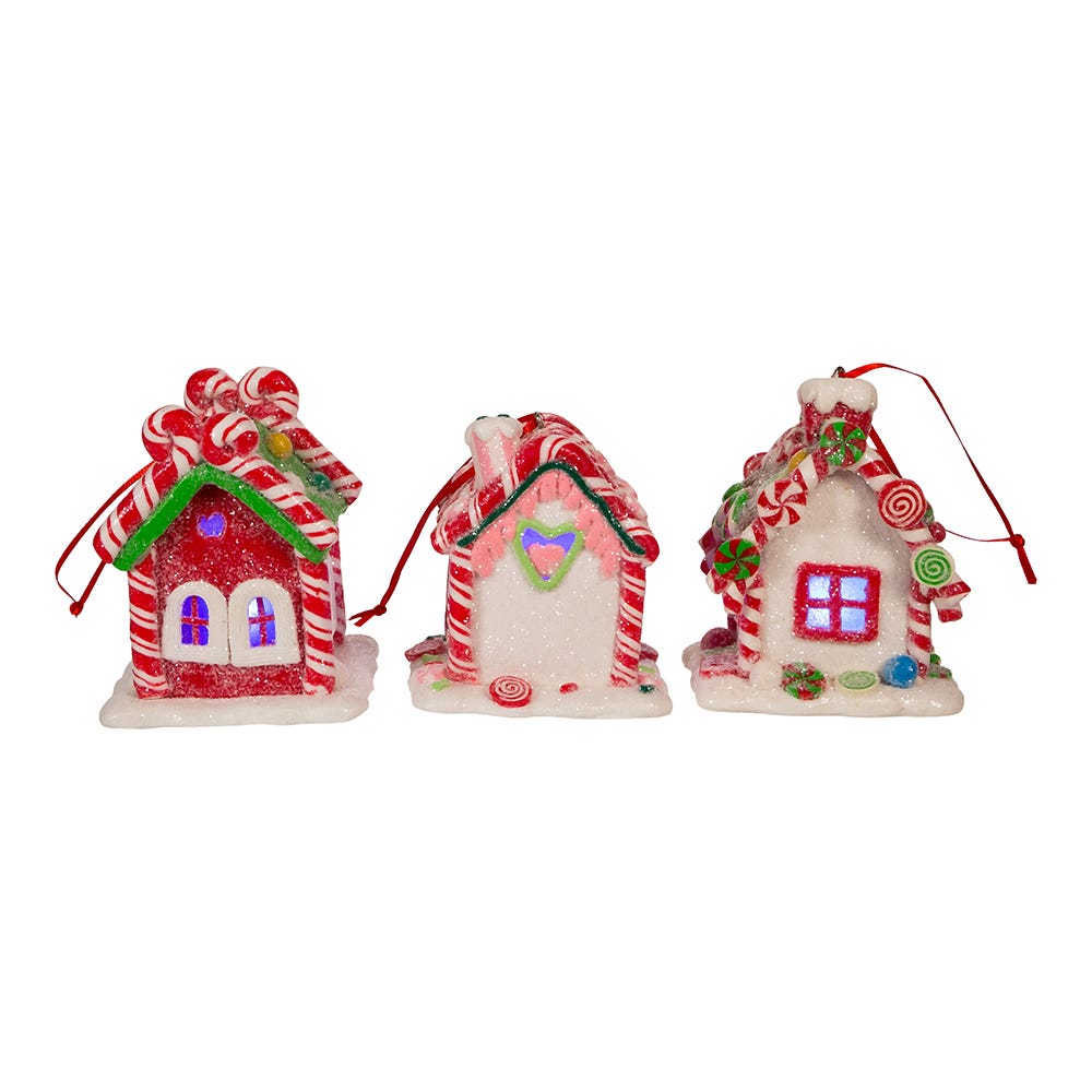 Kurt Adler 3.5-Inch Battery-Operated Gingerbread LED Candy House, 3 Piece Set