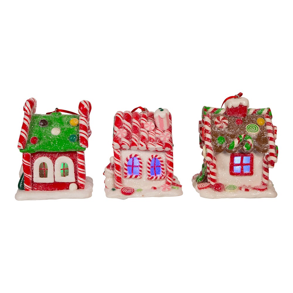 Kurt Adler 3.5-Inch Battery-Operated Gingerbread LED Candy House, 3 Piece Set
