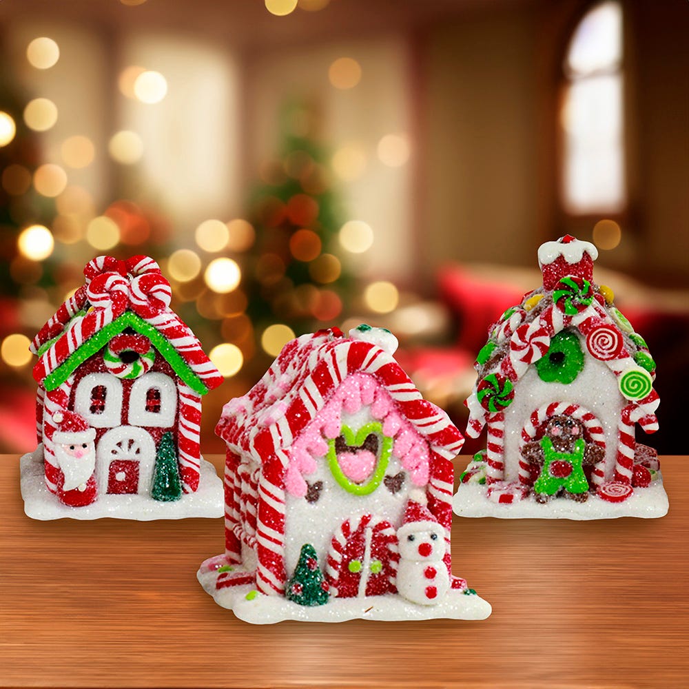 Kurt Adler 3.5-Inch Battery-Operated Gingerbread LED Candy House, 3 Piece Set