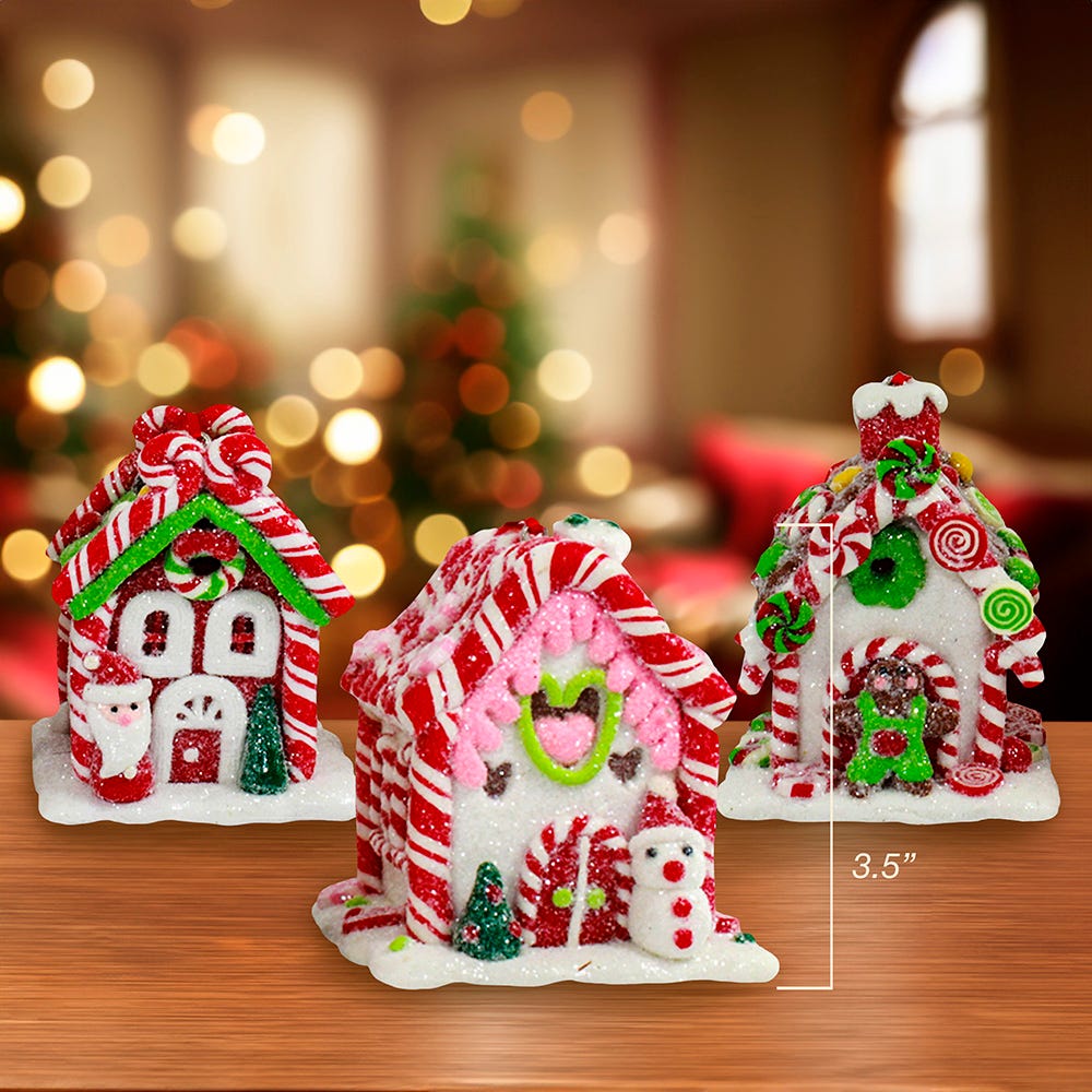Kurt Adler 3.5-Inch Battery-Operated Gingerbread LED Candy House, 3 Piece Set