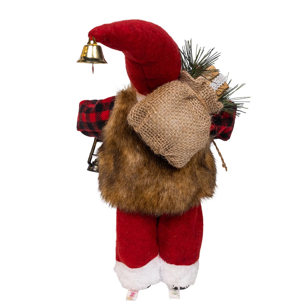Kurt Adler 12-Inch Standing Christmas Santa with Plaid Shirt, Sack and Lantern