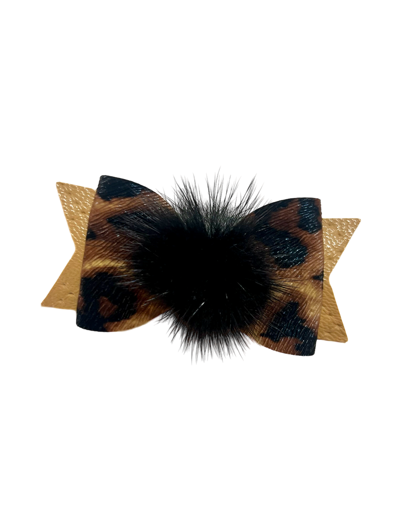 Bark 5th Ave., LLC Leopard Glam Dog Hair Bow Genuine Leather pet supplies